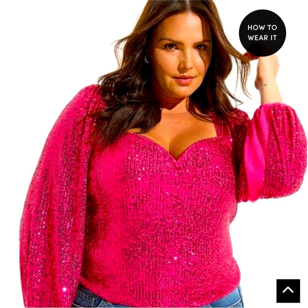Torrid Size 3 long sleeve Sequin Top blouse. Worn once. Crop. valentines
